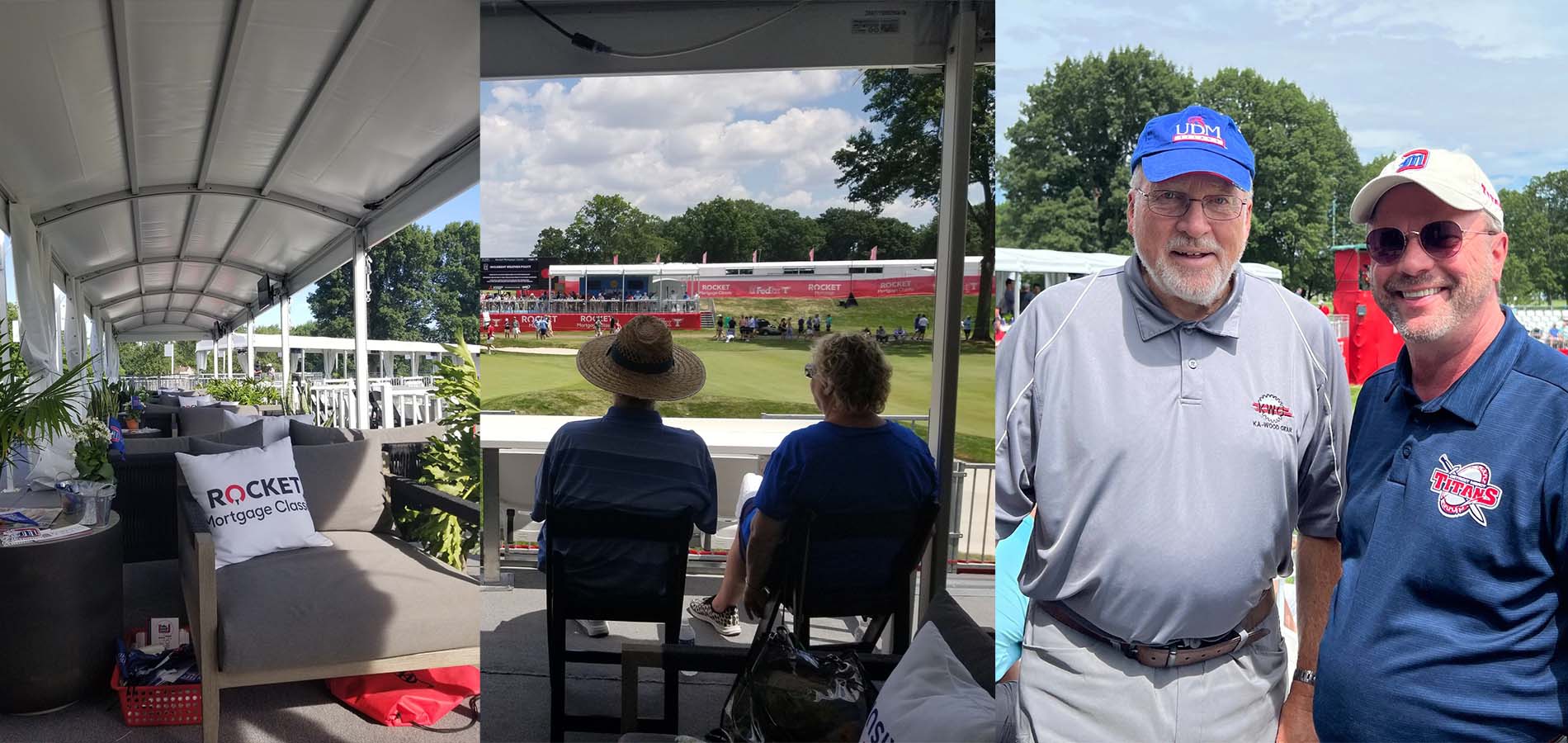 Photos of spectators in a suite during the Rocket Mortgage Classic at the ɫۺϾþ Golf Club.